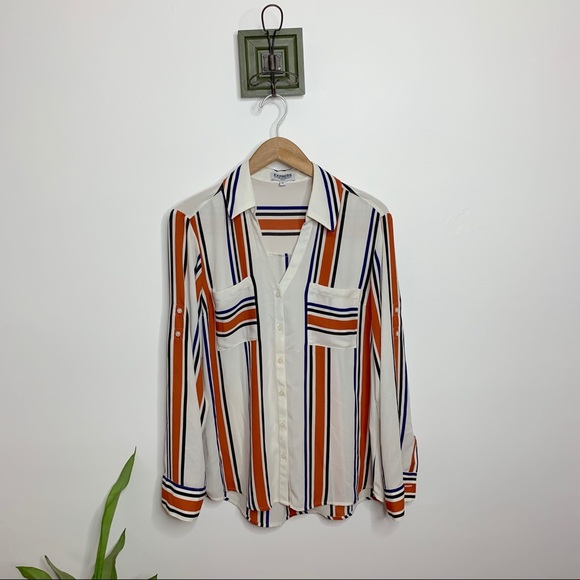 Express Tops - Express Button Down Portofino Patterned Blouse